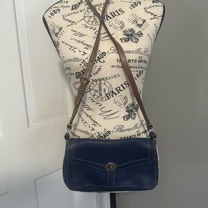 Vintage Coach Blue and Brown long strap purse